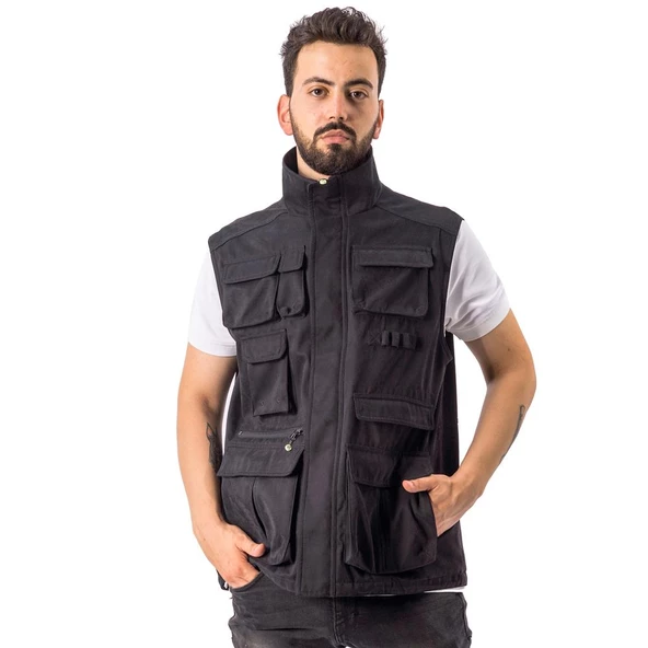 FreeCamp Vest Erkek Balıkçı Yelek-SİYAH