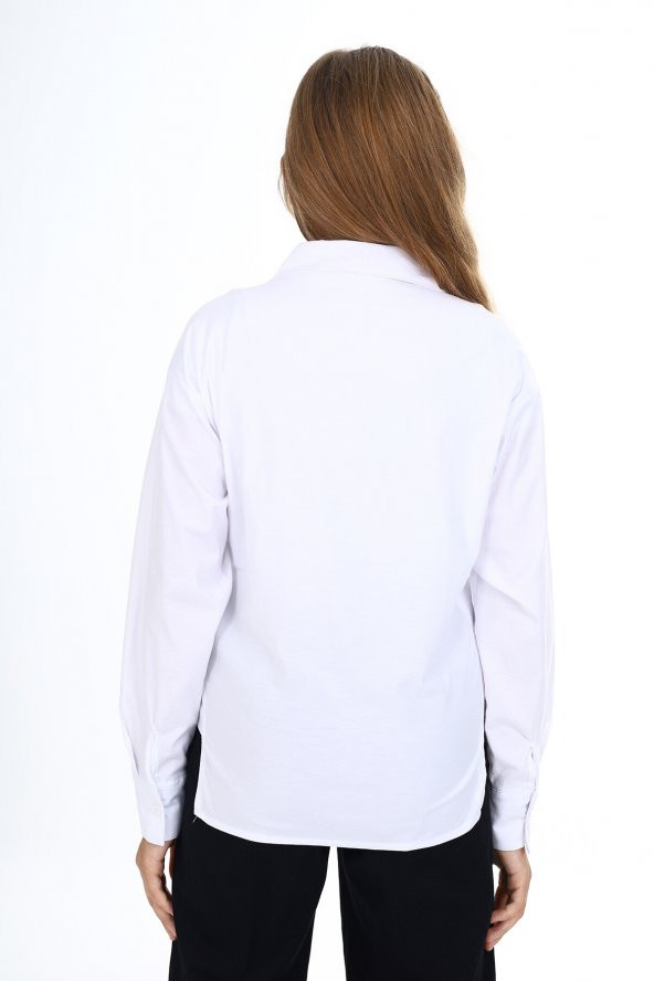 Kız Çocuk Okul Tarz Manşet Etiketli Likralı Gömlek 9-14 Yaş Lx266 - 5