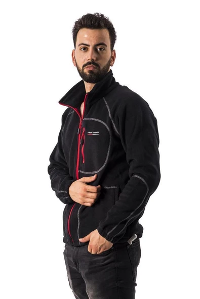 FreeCamp Man Full Zipper Fleece Polar-SİYAH-KIRMIZI - 2