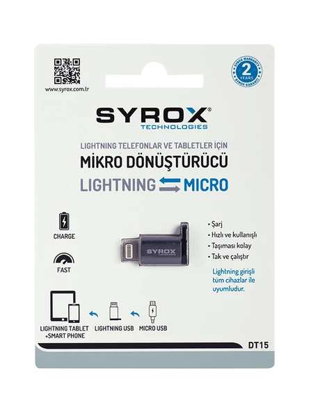 Syrox DT15 Micro USB to Lightning Çevirici Adaptör - 2