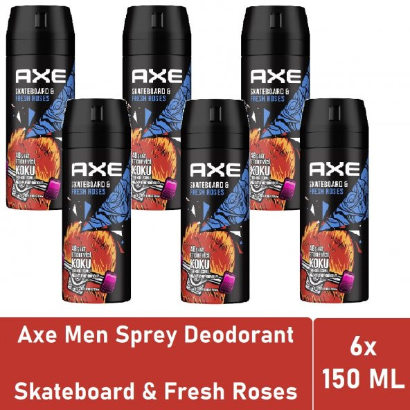 Axe Men Deodorant Skateboard - Fresh Roses 150 ML - 6'lı Avantaj Paketi
