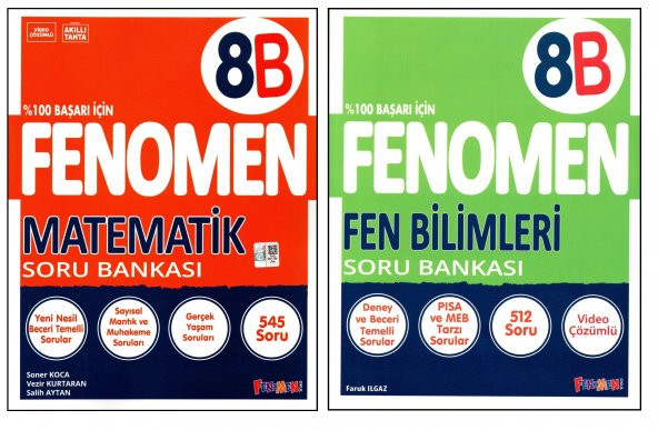 Fenomen 8. Sınıf LGS Matematik (B) + Fen Bilimleri (B) Soru Bankası 2 Kitap