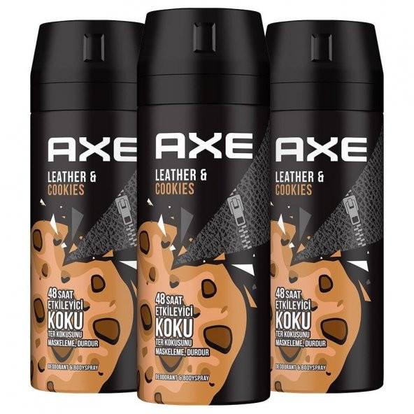 Axe Men Deodorant Leather Cookies 150 ML - 3lü Avantaj Paketi