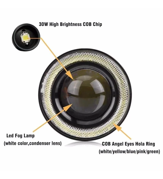 Angel Far 76 Mm Beyaz Mercek Mavi Angel  Sis Led 2 Adet - 2