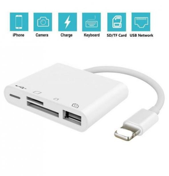 Polham İphone ve İpad için TF, SD, Hafıza Kart, USB Okuyucu Adaptör, Klavye, Kamera Adaptörü - 2