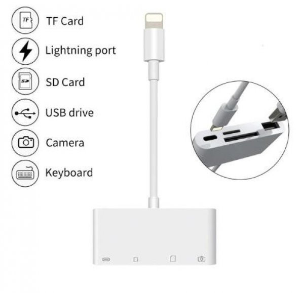 Polham İphone ve İpad için TF, SD, Hafıza Kart, USB Okuyucu Adaptör, Klavye, Kamera Adaptörü - 3