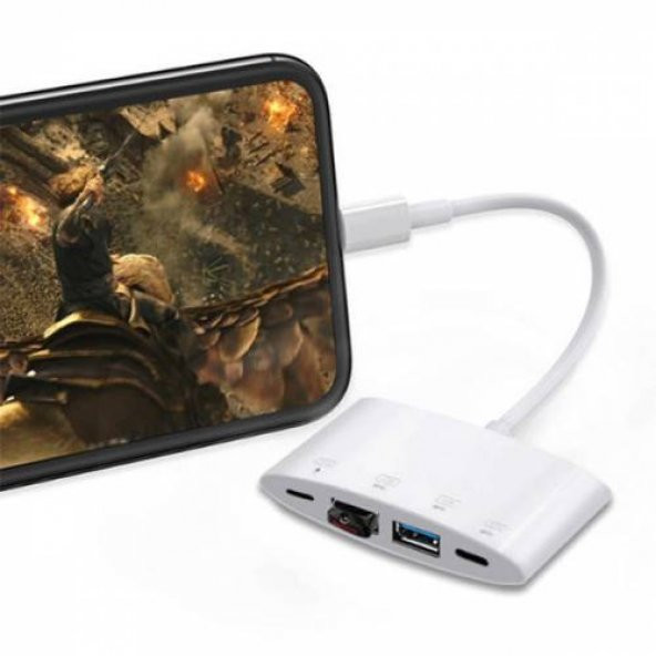 Polham Apple İpad ve İphone için Lightning 2 USB, 1 OTG Dönüştürücü, Kamera, Klavye Mouse Kablosu