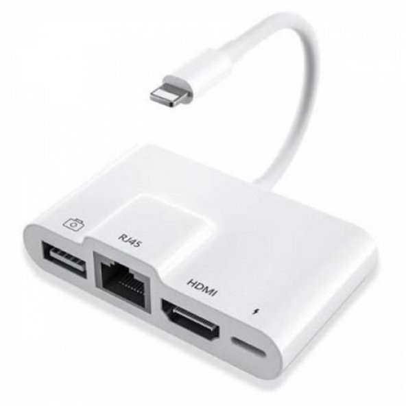 Polham Apple İpad ve İphone İçin Lightning 3in1 HDMI, RJ45 ve OTG Dönüştürücü Kablosu