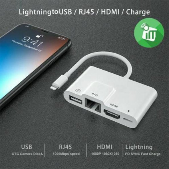 Polham Apple İpad ve İphone İçin Lightning 3in1 HDMI, RJ45 ve OTG Dönüştürücü Kablosu - 2
