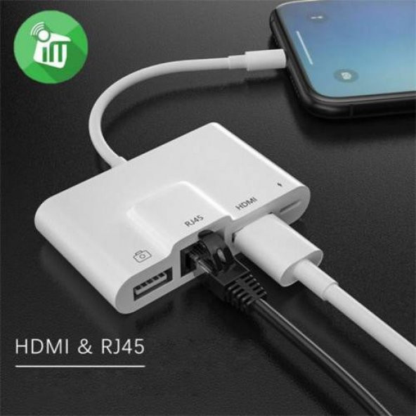 Polham Apple İpad ve İphone İçin Lightning 3in1 HDMI, RJ45 ve OTG Dönüştürücü Kablosu - 3