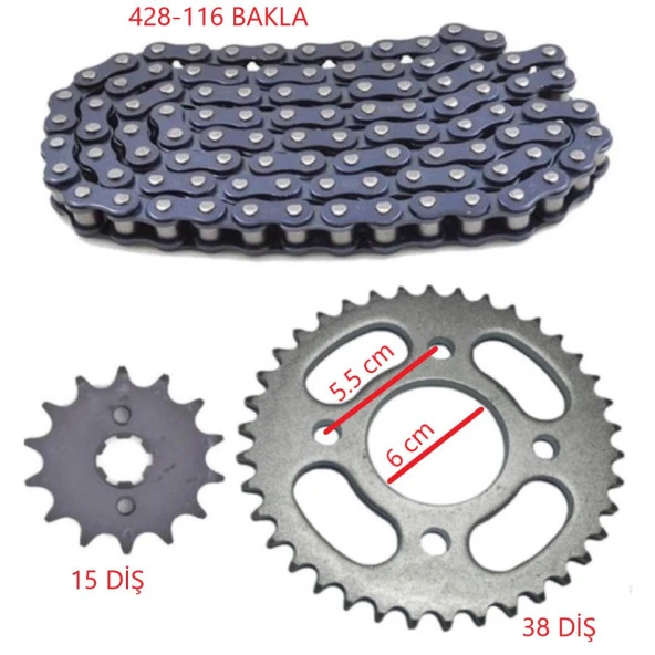 Kmtmak Motorsiklet CG125 Ön Arka Dişli Zincir Set Tel Jant Uyumlu - 4