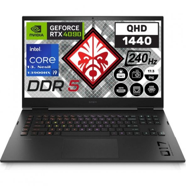 Hp Omen 17-CK2001NT Intel Core I9 13900HX 32GB 2tb SSD + 2tb SSD Windows 11 Pro RTX4090 16GB 17.3" Qhd 240HZ Taşınabilir Bilgisayar 7P6D4EA11