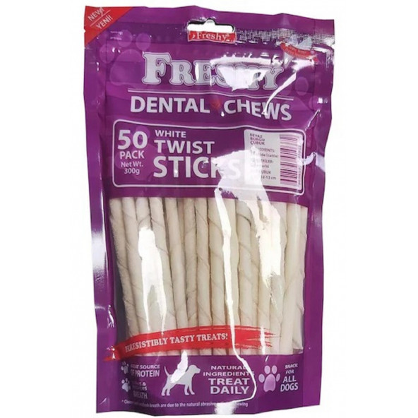 Freshy Dental Chews White Twist Sticks 50 Adet Burgulu Köpek Çiğneme Kemiği