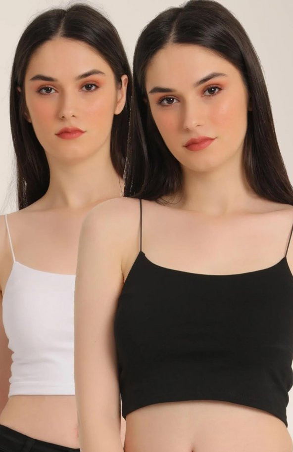 Berrak 8031 Bayan İp Askılı 2 li Yarım Atlet Büstiyer Siyah-Beyaz - 2