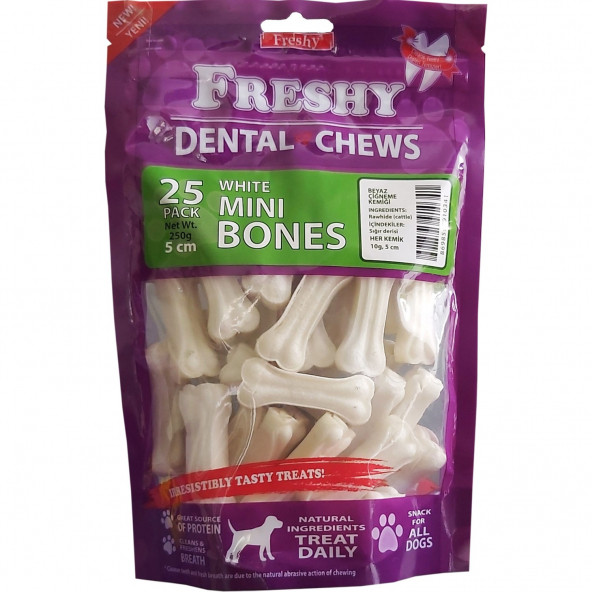 Freshy Dental Chews Mini Bones 25 Adet Küçük Boy Köpek Çiğneme Kemiği (her kemik 5 cm)