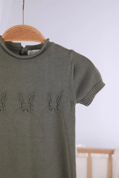 Tavşan İşlemeli Bebek Yazlık Triko Tulum 11606 - 5