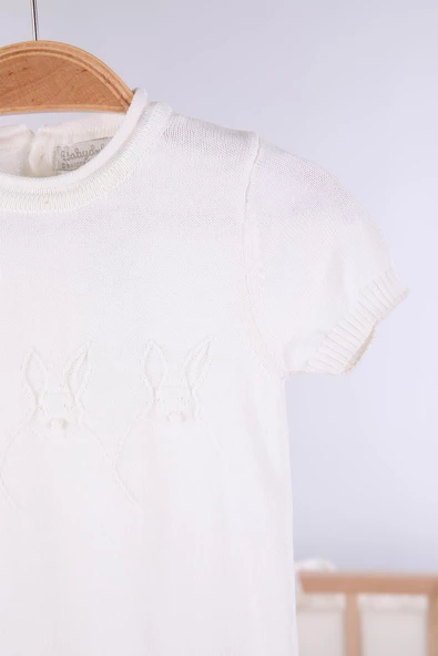 Tavşan İşlemeli Bebek Yazlık Triko Tulum 11606 - 2