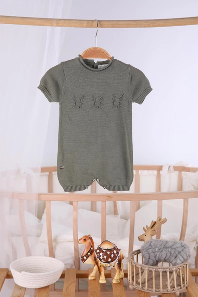 Tavşan İşlemeli Bebek Yazlık Triko Tulum 11606 - 6