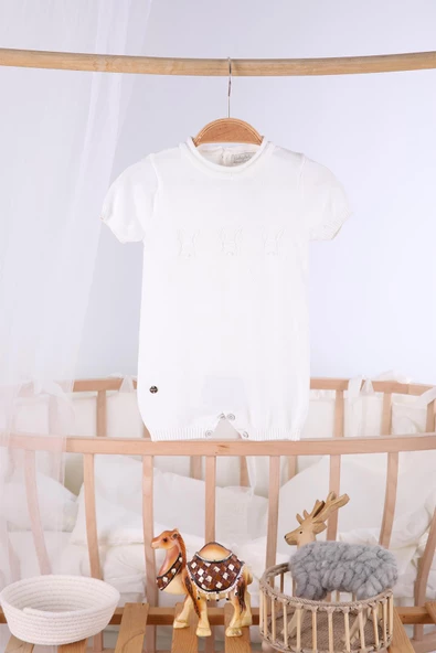 Tavşan İşlemeli Bebek Yazlık Triko Tulum 11606 - 3