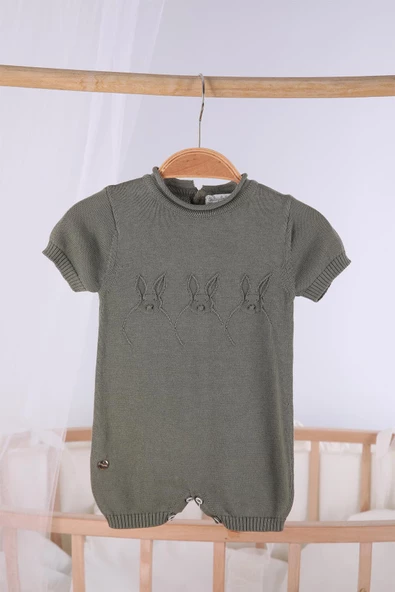 Tavşan İşlemeli Bebek Yazlık Triko Tulum 11606 - 4