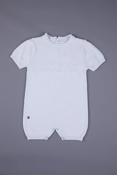 Tavşan İşlemeli Bebek Yazlık Triko Tulum 11606 - 8