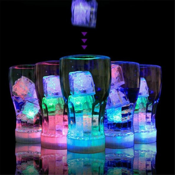 24 ADET LED IŞIKLI BUZ KÜPÜ LED LİGHT ICE CUBE RENKLİ PARTİ CLUB KOKTEYL IŞIĞI RENKLİ LED BUZ KÜPÜ