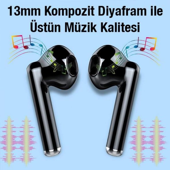 Coofbe Bluetooth Vers.5.3 13mm Diyafram Ultra Hafif Kulakiçi Bluetooth Kulaklık Çift Mikrofonlu Kulaklık - 6