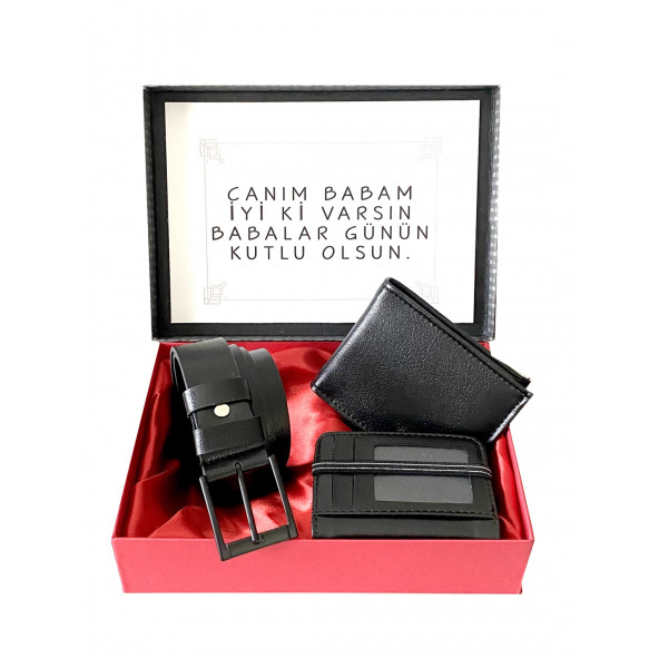 ERKEK SİYAH CÜZDAN-KEMER-KARTLIK HEDİYE SETİ