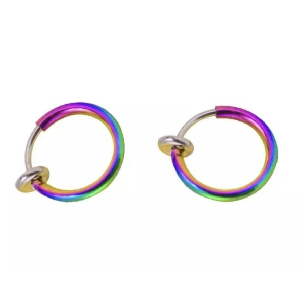 Küpe Kulak Dudak Burun Çelik Piercing Gökkuşağı Kadın Erkek İthal 316 L Paslanmaz ürün görseli