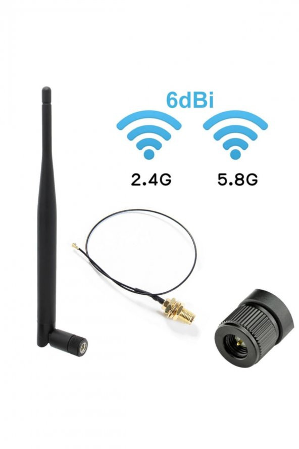 6dBi SMA Erkek Anten 35cm Ipex Kablo Ufl Soket Dual Band 2.4GHz