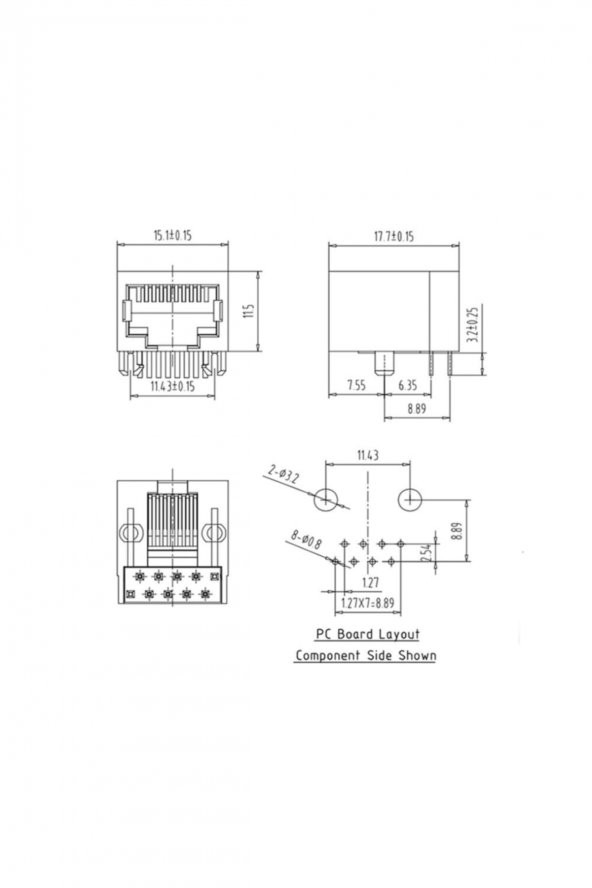 8P8C Plastik Sarı RJ45 Soket Ethernet Bağlantı Soketi 8 Pin Pcb - 8