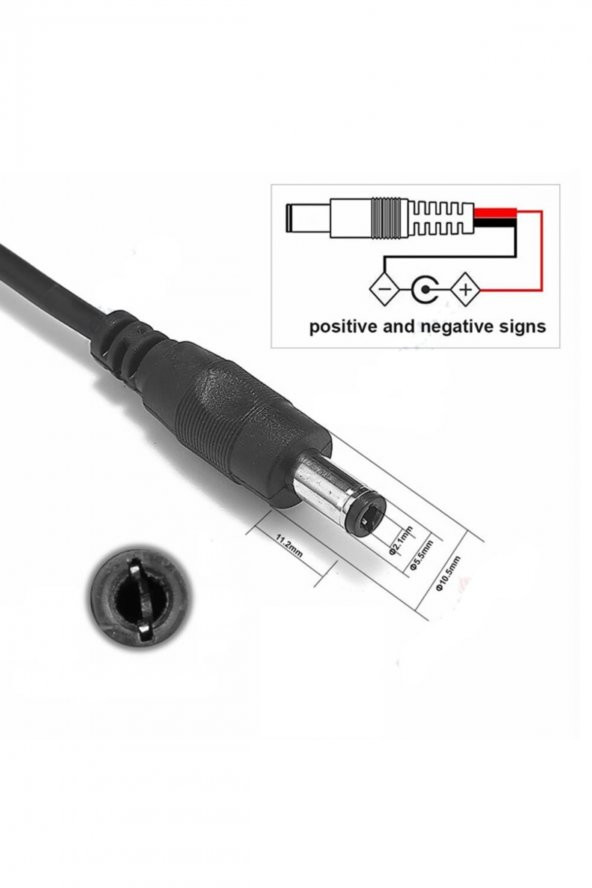 5.5mm x 2.1mm 15cm Erkek Adaptör Kablosu  22Awg 36V 3A Besleme