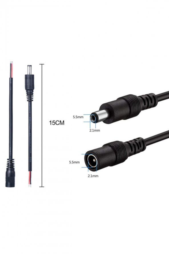 5.5mm x 2.1mm 15cm Erkek Adaptör Kablosu  22Awg 36V 3A Besleme - 8