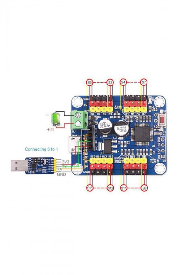 16 Kanal Servo Motor Kontrol Kartı Robot PWM Motor Sürücü USB TTL - 4
