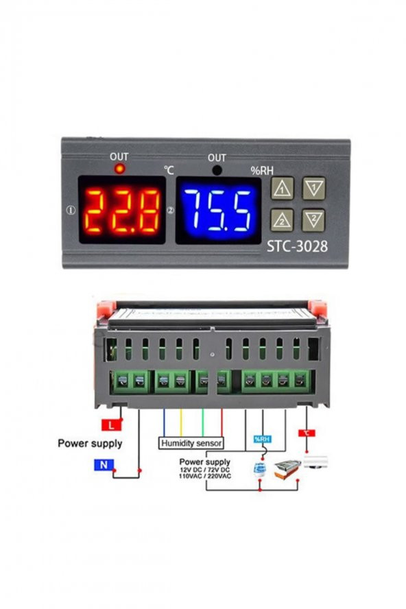 STC-3028 Isı Ve Nem Termostatı Çift Ekran 220V Isıtıcı Soğutucu - 3