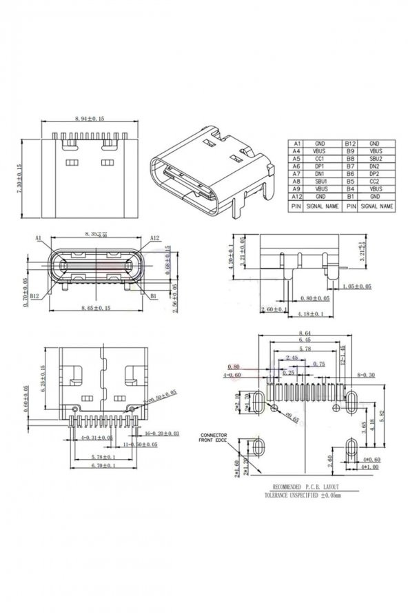 Type-C Usb Soket 16 Pin Smd USB 3.1 Cep Tel Elektronik Cihaz Usb Port Konnektör Şarj Soketi Dişi - 8