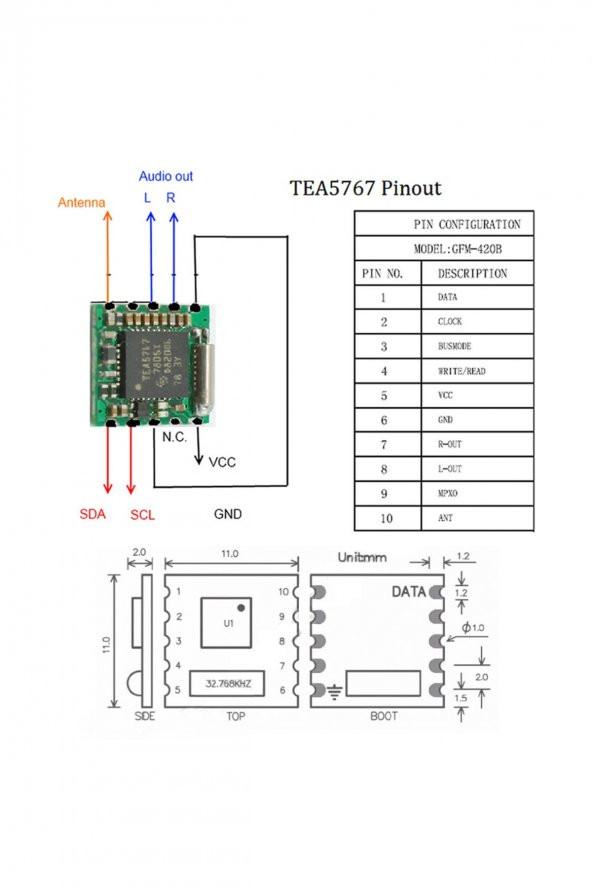 Philips TEA5767 FM Stereo Radyo Alıcı Modülü  I2C Dijital Programlanabilir Düşük Güç 76Mhz-108Mhz - 8