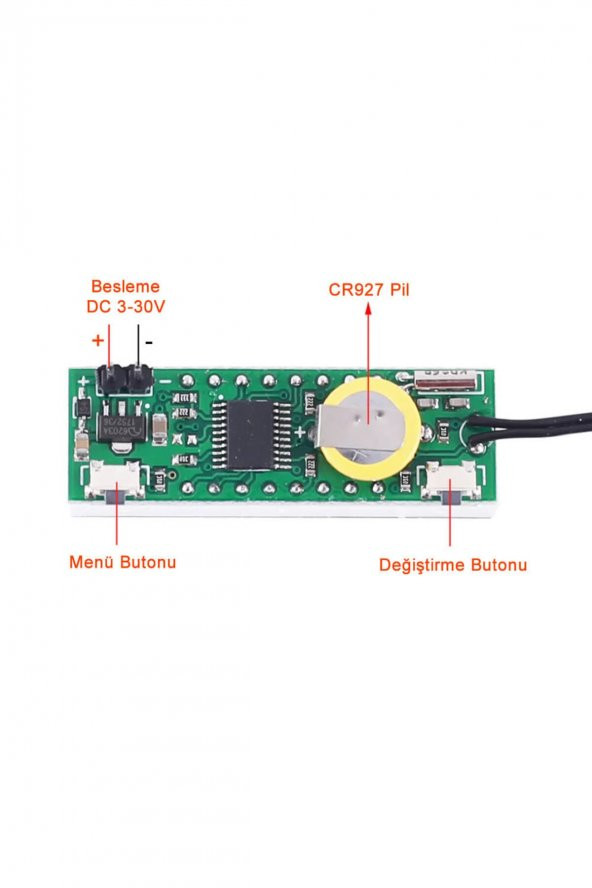 3 Fonksiyonlu Termometre Saat Voltmetre Gösterge Modül  Dijital Zaman Isı Elektronik Ekran Kırmızı - 7