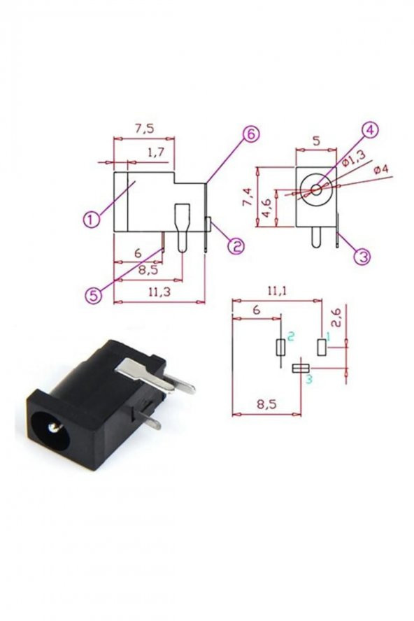3.5mm x 1.3mm DC Güç Soketi Plastik DC002 Pcb Tip Adaptör Bağlant - 8