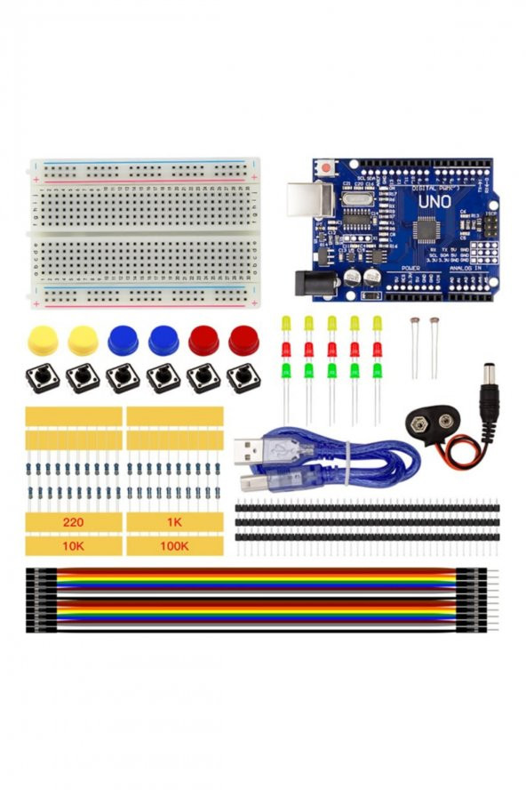 Kutulu Arduino Uno R3 Başlangıç Seti 78 Parça Breadboard Led Ldr