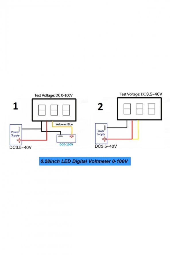 Voltmetre 0.28 0-100V Mavi 3 Telli Dijital LED Gösterge Voltaj - 2