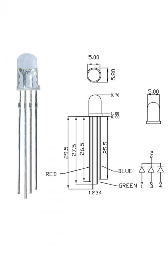 5mm Rgb Led Ortak Anot 4 Pin Multicolor Diyot Işık Lamba Light - 6