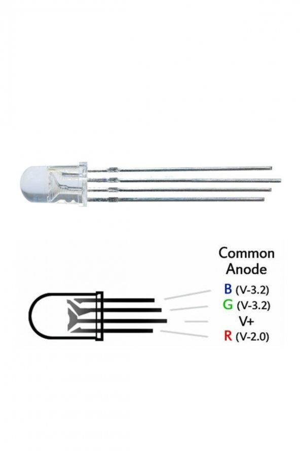 5mm Rgb Led Ortak Anot 4 Pin Multicolor Diyot Işık Lamba Light - 7