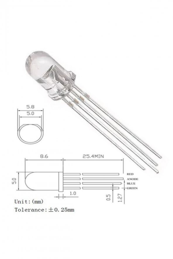 5mm Rgb Led Ortak Anot 4 Pin Multicolor Diyot Işık Lamba Light - 8