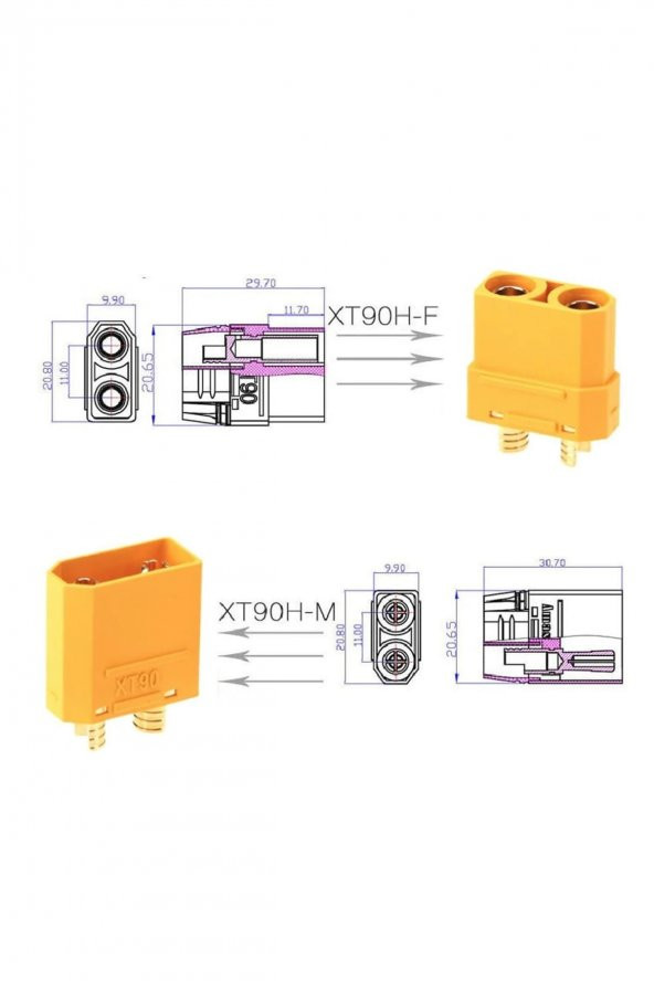 XT90 Konnektör Dişi Erkek Soket Çifti LiPo Pil Batarya Bağlantı - 8