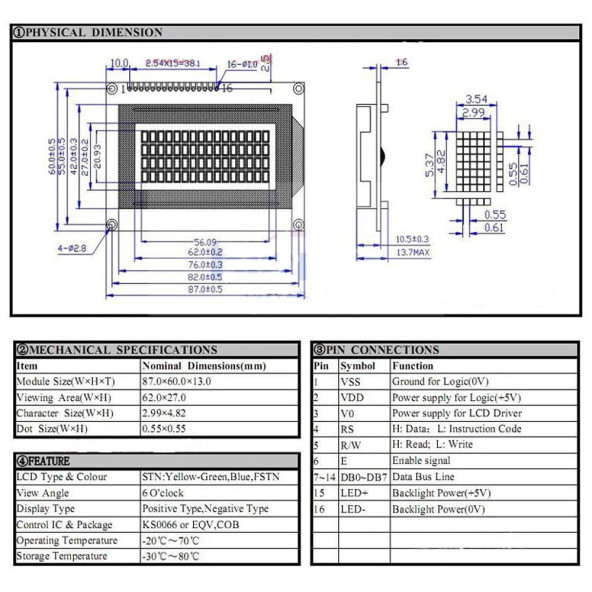 1604A 4x16 Mavi Karakter LCD Modül  Display Ekran 5V Beyaz Arka ışık 16X4 16 X 4 Standart Sol Üst - 8