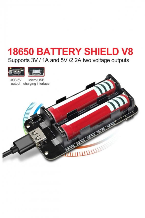 2x 18650 Pil Şarj Kartı V8 Battery Shield Lityum Li-on Powerbank - 2