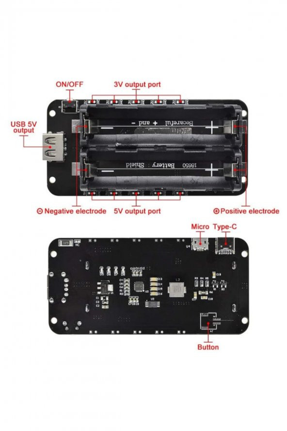 2x 18650 Pil Şarj Kartı V8 Battery Shield Lityum Li-on Powerbank - 8