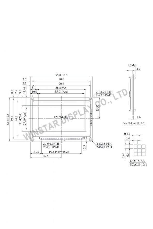 Winstar 2 4 Inch WG12864BTMIVN Mavi Glcd Modül  5V 128x64 Pixel Grafik Lcd Display Ekran Gösterge - 8