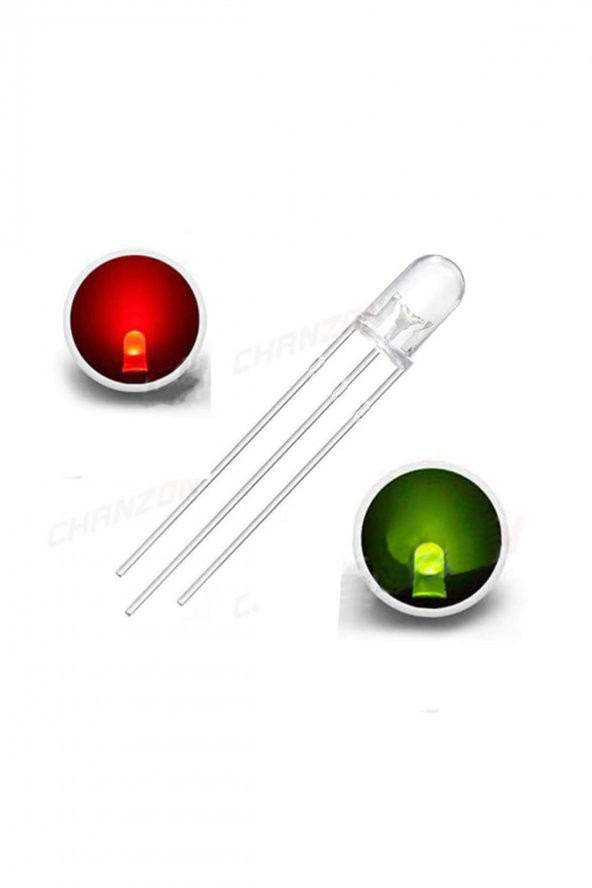 Led 5mm Kırmızı Yeşil Ortak Katot 2 Renk Bicolor 3 Pin Diyot Işık